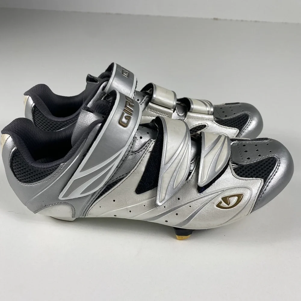 GIRO Sante Womens Road Triathlon Cycling Shoes White Silver Size 8.25 EU 40